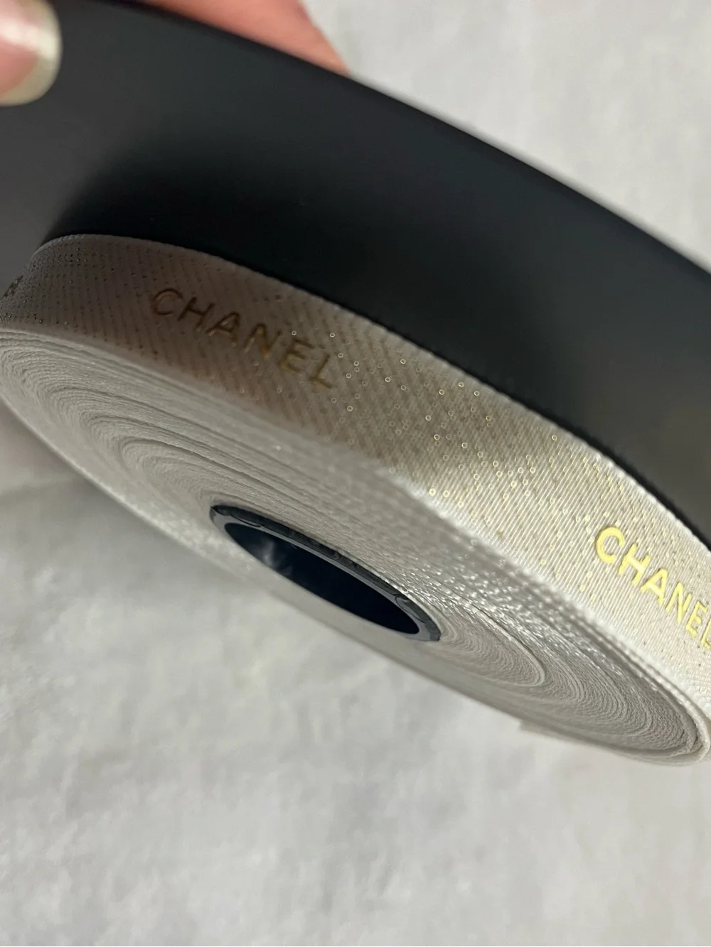 CHANEL Embossed Logo Grosgrain Ribbon - Ivory with Gold
